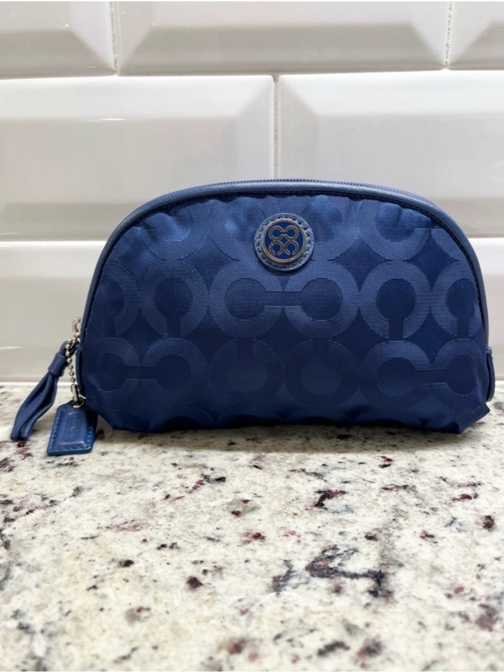 Coach Signature Jacquard Satin Cosmetic Case EUC